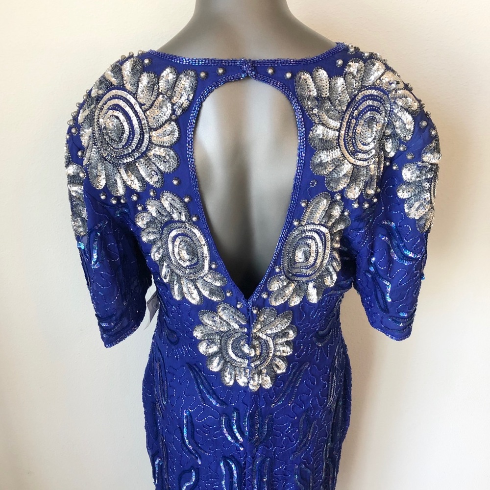 Beautiful Vintage 100% Silk Beaded Backless Dress 80’s 90’s Costume